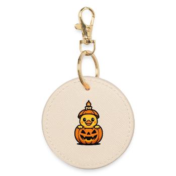 Cute duckling in a pumpkin – Halloween Kawaii - Round Keyring - oyster - Front