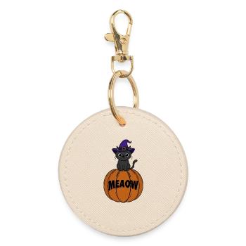 Chat Halloween - Porte-clés rond - huître - Devant