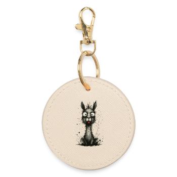 Funny llama with tongue – comic book splash - Round Keyring - oyster - Front