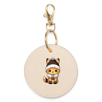 Fuchs Winter Tier Baby Comic - Runder Schlüsselanhänger - Auster - Vorne