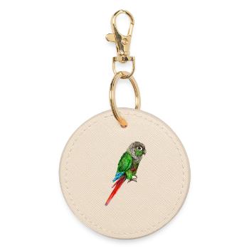 Watercolor drawing of a green-cheeked parakeet - Round Keyring - oyster - Front