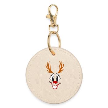 Reindeer with Red Nose Caricature - Round Keyring - oyster - Front
