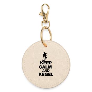 KEEP CALM AND KEGEL, KEGELN, ALLE 9 POWER! PUDEL - Runder Schlüsselanhänger - Auster - Vorne