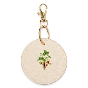 Strawberry Plant Botanical Vintage Motif - Round Keyring - oyster - Front