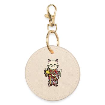 Chat japonais avec du thé - Porte-clés rond - huître - Devant