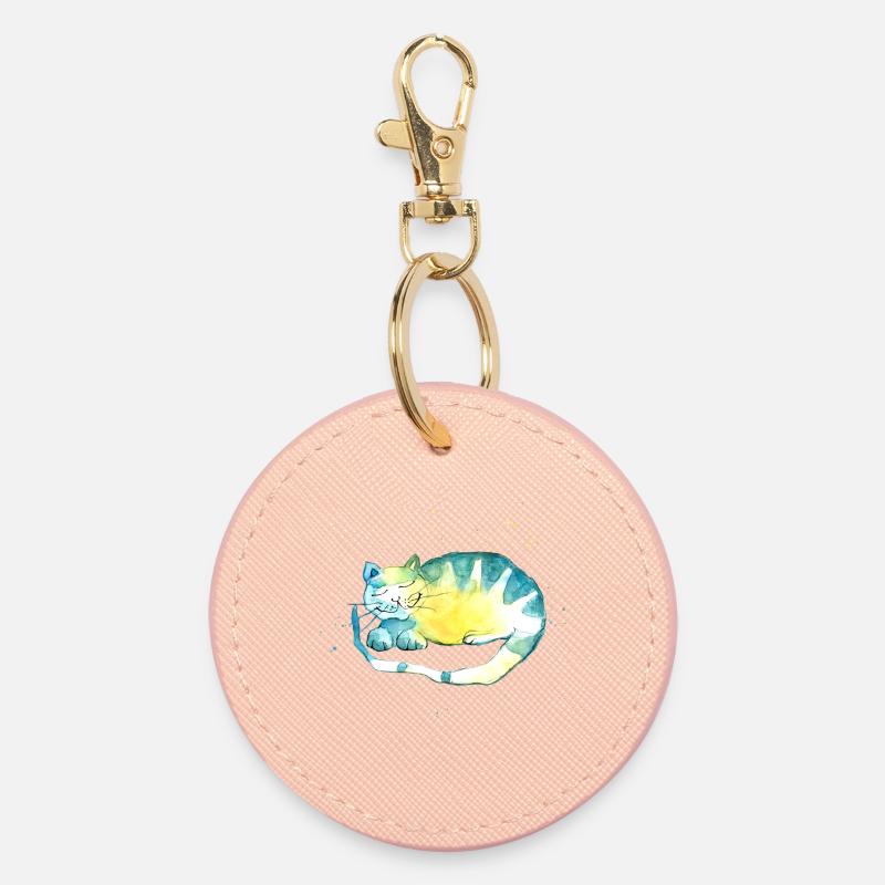Sleeping cat. I have to think. - Round Keyring - light pink