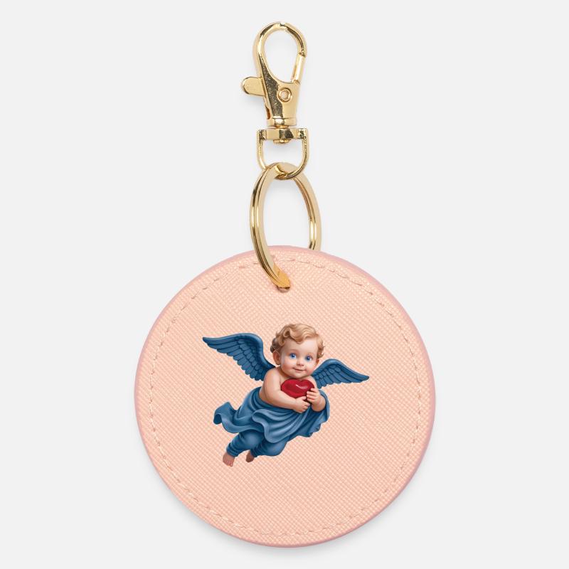 CUPID CHERUB #1 - peace & love - Round Keyring - light pink