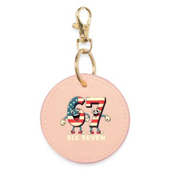 US Flag 67 Memes Six Seven - Porte-clés rond - rose clair - Devant