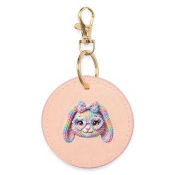 Hase Herzbrille Häschen Pastell Regenbogen Ostern - Runder Schlüsselanhänger - Hellrosa - Vorne