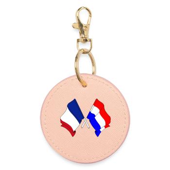 Drapeau de la France et drapeau des Pays-Bas - Porte-clés rond - rose clair - Devant