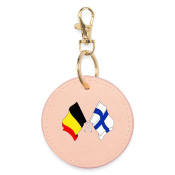 Flag Belgium, flag Finland - Round Keyring - light pink - Front