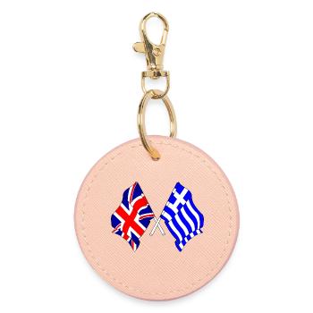 Flagge England, Flagge Griechenland - Runder Schlüsselanhänger - Hellrosa - Vorne