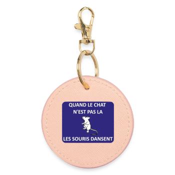 When the cat is away, the mice will play - Round Keyring - light pink - Front