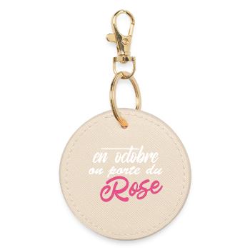 In October we wear pink - breast cancer - Round Keyring - oyster - Front