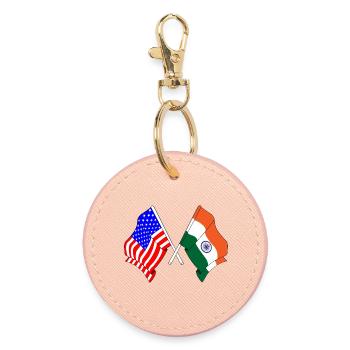 Flag of the United States USA and Flag India - Round Keyring - light pink - Front