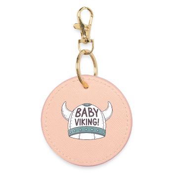 Bébé Viking Casque Illustré - Porte-clés rond - rose clair - Devant