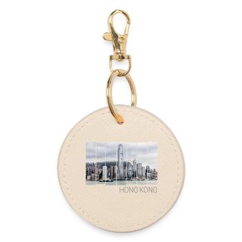 Hong Kong Island Skyline Vintage Panorama Souvenir - Runder Schlüsselanhänger - Auster - Vorne