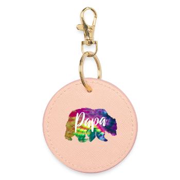 Bär Papa Batik Tie Dye - Runder Schlüsselanhänger - Hellrosa - Vorne