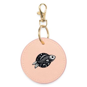 Fisch in schwarz weiß - Runder Schlüsselanhänger - Hellrosa - Vorne