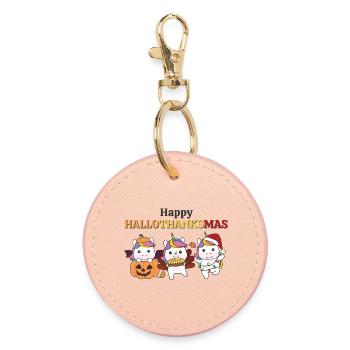 Happy Hallothanksmas Unicorn Christmas Unicorns - Round Keyring - light pink - Front
