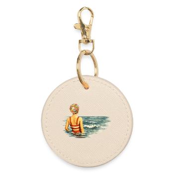 Surreales Vintage Motiv – Frau im Meer  - Runder Schlüsselanhänger - Auster - Vorne