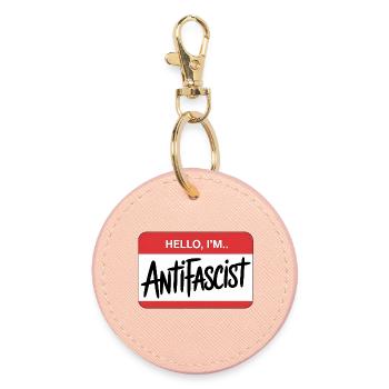 Hello I'm Antifascist - Antifa Tee - Round Keyring - light pink - Front