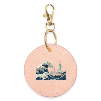 T Shirt grande vague new york humour - Porte-clés rond - rose clair - Devant