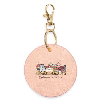 Colorful half-timbered houses of Esslingen hand drawing - Round Keyring - light pink - Front