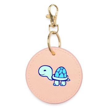 turtle cute smiling happy funny - Round Keyring - light pink - Front