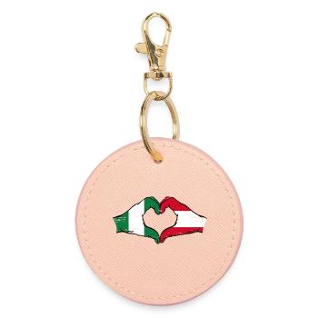 Nigeria Austria Flag Hands Heart Shape Used - Round Keyring - light pink - Front