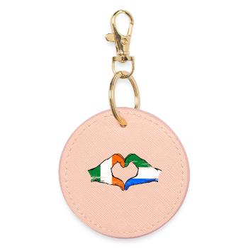 Ireland Sierra Leone flag hands heart shape used - Round Keyring - light pink - Front