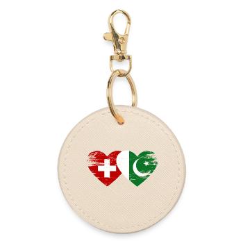 Switzerland Pakistan flag heart used - Round Keyring - oyster - Front