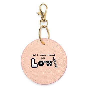 Pixel Logo Gaming "All you need is loot" - Runder Schlüsselanhänger - Hellrosa - Vorne