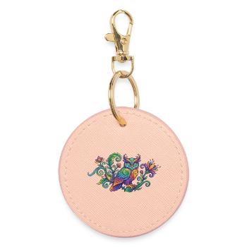 Colorful Owl in Tree with Blossoms Ornaments - Round Keyring - light pink - Front