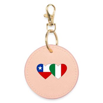 Chile Italien Flagge Herz - Runder Schlüsselanhänger - Hellrosa - Vorne