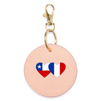 Chile Frankreich Flagge Herz - Runder Schlüsselanhänger - Hellrosa - Vorne