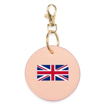 Red White Blue British Union Jack Flag - Round Keyring - light pink - Front
