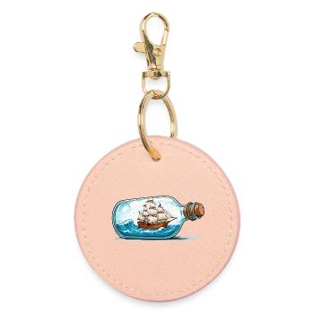 Modèle de navire en bouteille - Porte-clés rond - rose clair - Devant
