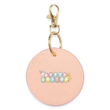 Cute Easter Bunny Chick and Eggs - Round Keyring - light pink - Front