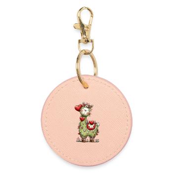 Lama with hearts - Round Keyring - light pink - Front