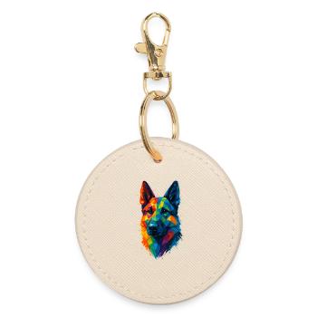 Low Poly Geometric German Shepherd Dog - Runder Schlüsselanhänger - Auster - Vorne