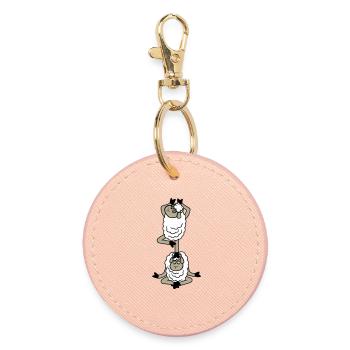 mouton fatigué somnolent yoga équilibre empilé medita - Porte-clés rond - rose clair - Devant