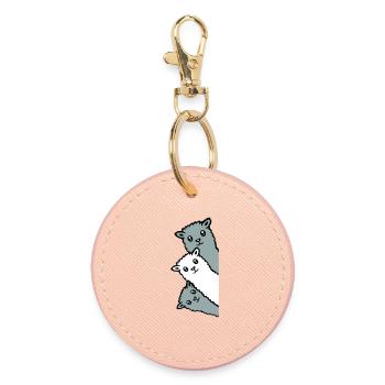 3 Alpacas Llamas Looking Curious Animal Heads Joy - Round Keyring - light pink - Front