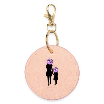 Family Silhouette Dear Children Parents Mom Dad - Round Keyring - light pink - Front
