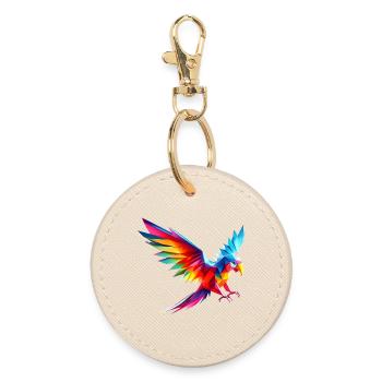 3d geometric multicolor origami parrot - Round Keyring - oyster - Front