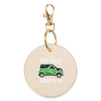 Drive Electric Eco Car Sustainable Energy Design - Round Keyring - oyster - Front