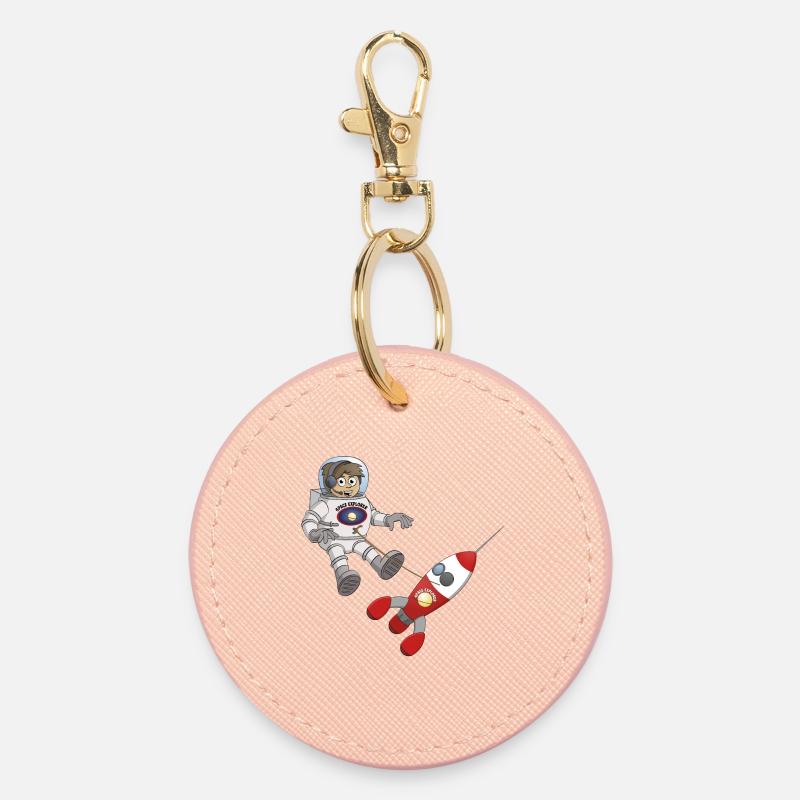Space explorer “The astronaut and hisspaceship" - Round Keyring - light pink