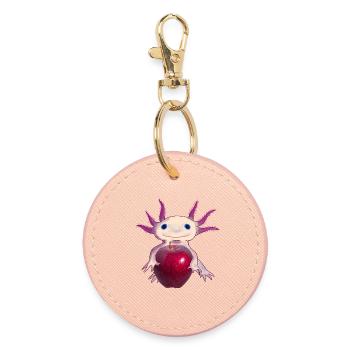 Câlin axolotl à la pomme, dessiné à la main - Porte-clés rond - rose clair - Devant