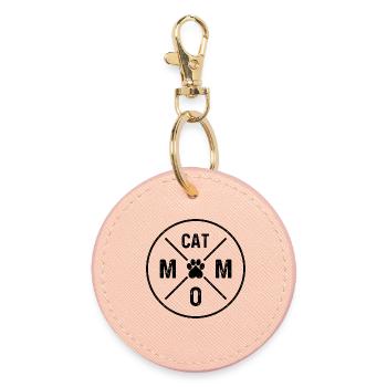 Cat Mom Katzen Mama Herz Pfote Katze Katzenmama - Runder Schlüsselanhänger - Hellrosa - Vorne
