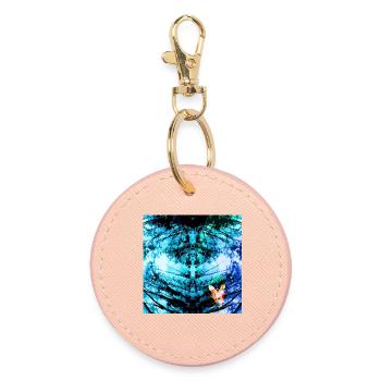 Blue Psychedelic Butterfly - Round Keyring - light pink - Front